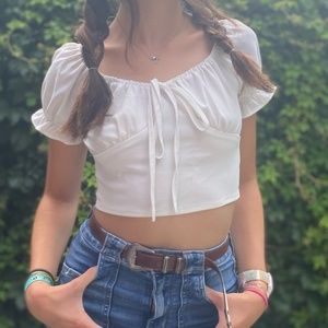 White Puffy Sleeve Crop Top